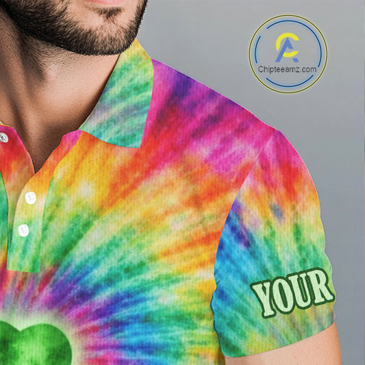 Colorful Tie Dye Mens Golf Polo Shirt Custom Green Clover St Patrick Day Golf Tops, Golf Gifts NHN0170