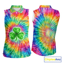 Load image into Gallery viewer, Colorful Tie Dye Womens Sleeveless Golf Polo Shirt Custom Green Clover St Patrick Day Golf Tops NHN0170