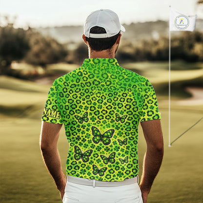Mens Golf Polo Shirt Colorful Green Leopard Print Pattern Custom Butterfly Team Golf Tops For Men NHN0171
