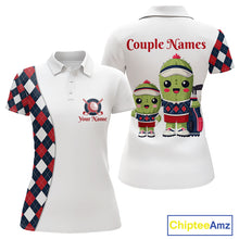 Load image into Gallery viewer, Matching Golf Polo Shirts For Couples Custom Red and Blue Argyle Pattern Golf Ball Cactus Golf Shirts NHN0040