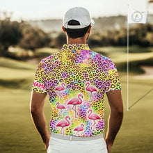 Load image into Gallery viewer, Flamingo Mens Golf Polo Shirt Colorful Rainbow Leopard Print Pattern Custom Team Golf Tops For Men NHN0181