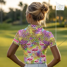 Load image into Gallery viewer, Flamingo Womens Golf Polo Shirt Colorful Rainbow Leopard Print Pattern Custom Team Ladies Golf Top NHN0181