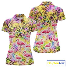 Load image into Gallery viewer, Flamingo Womens Golf Polo Shirt Colorful Rainbow Leopard Print Pattern Custom Team Ladies Golf Top NHN0181