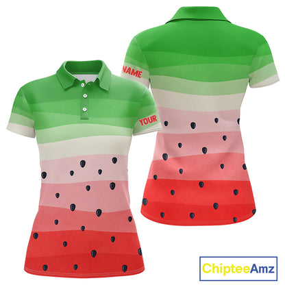Funny Watermelon Polo Shirt, Womens Golf Polo Shirt Custom Watermelon Team Ladies Golf Top NHN0182