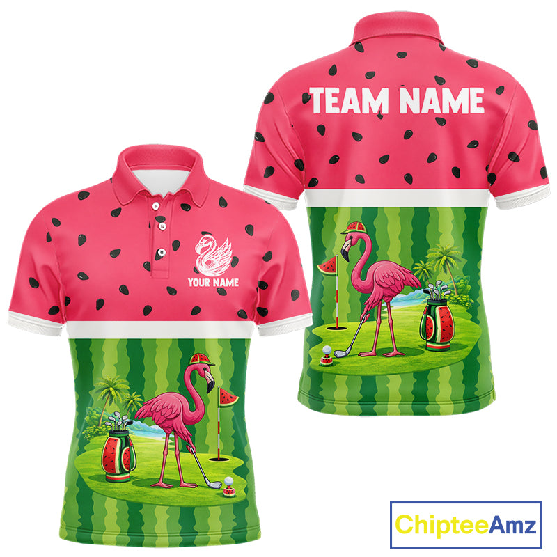 Funny Watermelon Polo Shirt, Mens Golf Polo Shirts Custom Tropical Pattern, Flamingo Golf Shirts NHN0183