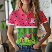 Load image into Gallery viewer, Funny Watermelon Polo Shirt, Womens Golf Polo Shirts Custom Tropical Pattern, Flamingo Golf Shirts NHN0183