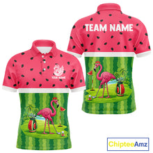 Load image into Gallery viewer, Funny Watermelon Polo Shirt, Mens Golf Polo Shirts Custom Tropical Pattern, Flamingo Golf Shirts NHN0183
