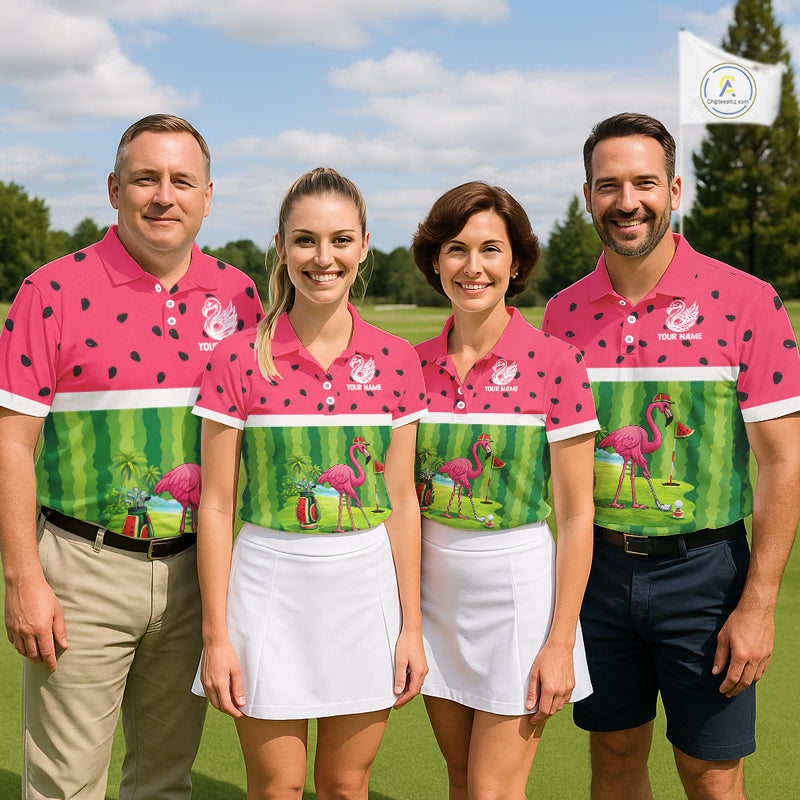 Funny Watermelon Polo Shirt, Womens Golf Polo Shirts Custom Tropical Pattern, Flamingo Golf Shirts NHN0183