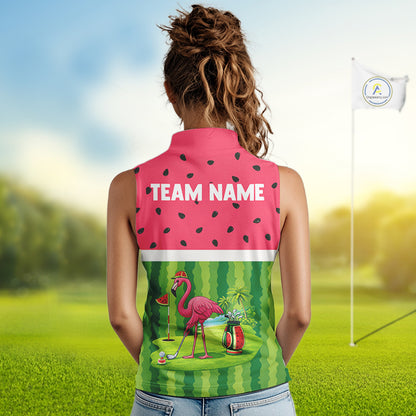 Funny Watermelon Polo Shirt, Womens Sleeveless Golf Polo Custom Tropical Pattern, Flamingo Golf Shirts NHN0183