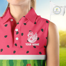 Load image into Gallery viewer, Funny Watermelon Polo Shirt, Womens Sleeveless Golf Polo Custom Tropical Pattern, Flamingo Golf Shirts NHN0183