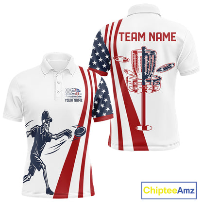 Funny Skull Mens Disc Golf Polo Shirt Custom American Flag Disc Golf Basket Personalized Golf Shirts NHN0051