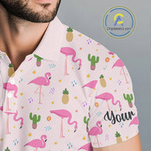 Load image into Gallery viewer, Pink Flamingo Pattern Mens Golf Polo Shirts Custom Funny Desert Cactus Team Golf Tops For Men, Golf Gifts NHN0184