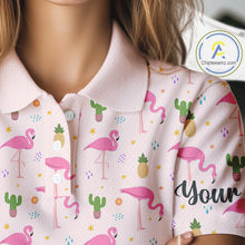 Load image into Gallery viewer, Pink Flamingo Pattern Womens Golf Polo Shirts Custom Funny Desert Cactus Team Ladies Golf Tops, Golf Gift NHN0184