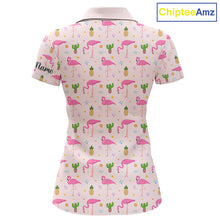 Load image into Gallery viewer, Pink Flamingo Pattern Womens Golf Polo Shirts Custom Funny Desert Cactus Team Ladies Golf Tops, Golf Gift NHN0184