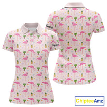 Load image into Gallery viewer, Pink Flamingo Pattern Womens Golf Polo Shirts Custom Funny Desert Cactus Team Ladies Golf Tops, Golf Gift NHN0184