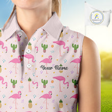Load image into Gallery viewer, Desert Pink Flamingo Pattern Womens Sleeveless Golf Polo Shirts Custom Funny Team Ladies Golf Tops NHN0184