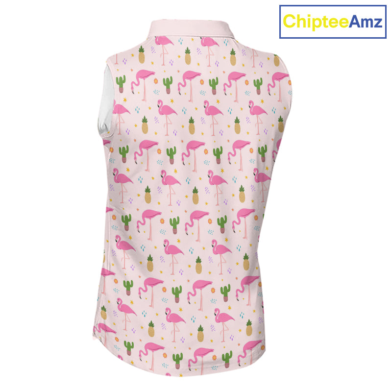 Desert Pink Flamingo Pattern Womens Sleeveless Golf Polo Shirts Custom Funny Team Ladies Golf Tops NHN0184
