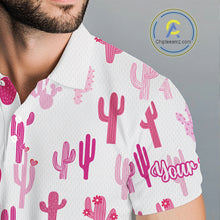 Load image into Gallery viewer, Funny Pink Cactus Pattern Mens Golf Polo Shirts Custom Cactus Golf Attire For Men, Golfer Gift NHN0185