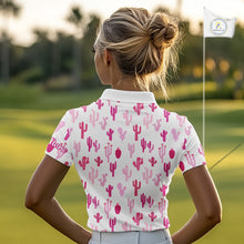 Load image into Gallery viewer, Funny Pink Cactus Pattern Womens Golf Polo Shirts Custom Cactus Ladies Golf Attire, Golfer Gift NHN0185