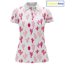 Load image into Gallery viewer, Funny Pink Cactus Pattern Womens Golf Polo Shirts Custom Cactus Ladies Golf Attire, Golfer Gift NHN0185