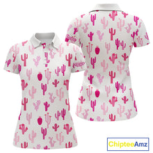 Load image into Gallery viewer, Funny Pink Cactus Pattern Womens Golf Polo Shirts Custom Cactus Ladies Golf Attire, Golfer Gift NHN0185
