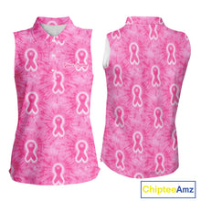Load image into Gallery viewer, Pink Breast Cancer Golf Shirt Custom Tie Dye Womens Sleeveless Golf Polo Shirt, Pink Golf Gifts NHN0188