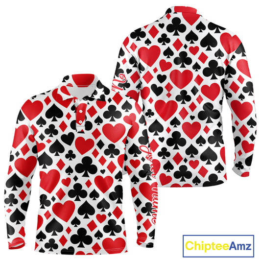 Poker Long Sleeve Golf Polo Shirt Custom Name Funny Golf Top For Team, Golfer Gift For Men NHN0189
