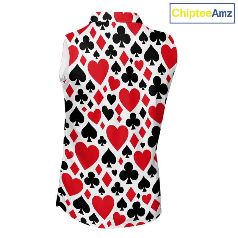Poker Womens Sleeveless Golf Polo Shirt Custom Name Funny Golf Top For Team, Golfer Gift For Ladies NHN0189