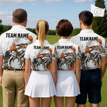 Load image into Gallery viewer, Custom Womens Golf Polo Shirt Orange &amp; White Grunge Ripped Eagle Grasping Golf Ball Golf Apparel NHN0054