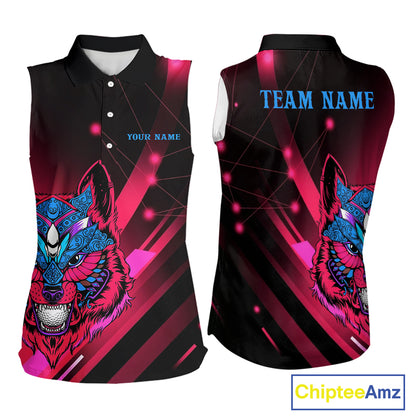 Funny Pink Wolf Womens Sleeveless Golf Polo Shirt Custom Golf Ball For Team Jersey NHN0056