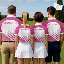 Load image into Gallery viewer, Womens Golf Polo Shirt Custom Pink And White Pattern With Golf Cart Golf Ball Shirts For Women NHN0059
