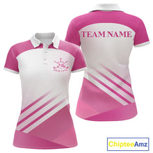 Load image into Gallery viewer, Womens Golf Polo Shirt Custom Pink And White Pattern With Golf Cart Golf Ball Shirts For Women NHN0059