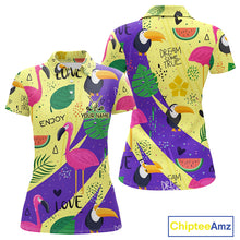 Load image into Gallery viewer, Funny Womens Golf Polo Shirt Custom Tropical Summer Pattern, Flamingo Golf Shirts For Ladies NHN0195
