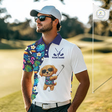 Load image into Gallery viewer, Funny Mens Golf Polo Shirts Custom Tropical Pattern, Golden Retriever Golf Shirt, Dog Lover Gift NHN0196