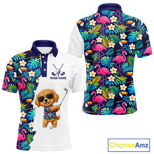 Load image into Gallery viewer, Funny Mens Golf Polo Shirts Custom Tropical Pattern, Golden Retriever Golf Shirt, Dog Lover Gift NHN0196