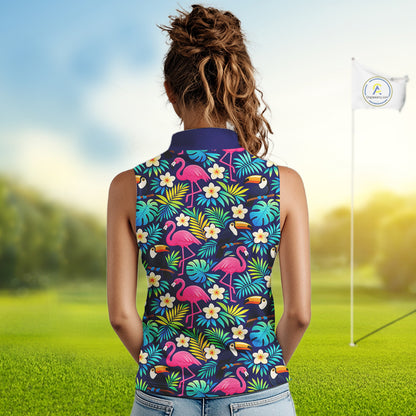 Funny Womens Sleeveless Golf Polo Shirt Custom Tropical Golden Retriever Golf Shirt, Dog Lover Gift NHN0196