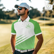 Load image into Gallery viewer, Green And White Mens Golf Polo Shirts Custom Golf Tops For Men, Personalized Golf Gifts NHN0059