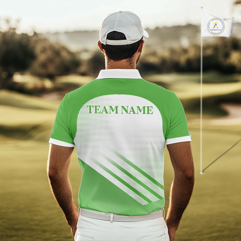 Green And White Mens Golf Polo Shirts Custom Golf Tops For Men, Personalized Golf Gifts NHN0059