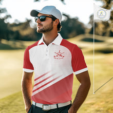 Load image into Gallery viewer, Red And White Mens Golf Polo Shirts Custom Golf Tops For Men, Personalized Golf Gifts NHN0059