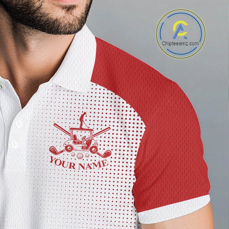 Red And White Mens Golf Polo Shirts Custom Golf Tops For Men, Personalized Golf Gifts NHN0059