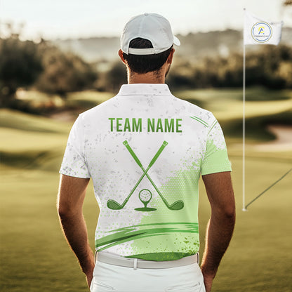 Mens Golf Polo Shirts Custom Green And White Pattern Golf Tops For Men, Personalized Golf Gifts NHN0037