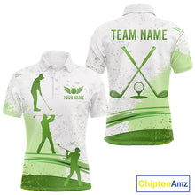 Load image into Gallery viewer, Mens Golf Polo Shirts Custom Green And White Pattern Golf Tops For Men, Personalized Golf Gifts NHN0037