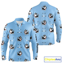 Load image into Gallery viewer, Funny Husky Mens Long Sleeve Golf Polo Shirt Custom Blue Golf Clubs Golf Team Shirt, Dog Lover Gift NHN0065