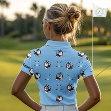 Load image into Gallery viewer, Funny Husky Blue Pattern Custom White Womens Golf Polo Shirts, Team Ladies Golf Tops, Dog Lover Gift NHN0065