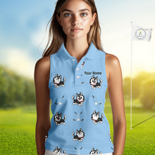Load image into Gallery viewer, Womens Sleeveless Golf Polo Shirt Custom Funny Husky Blue Pattern Team Ladies Golf Tops, Dog Lover Gift NHN0065