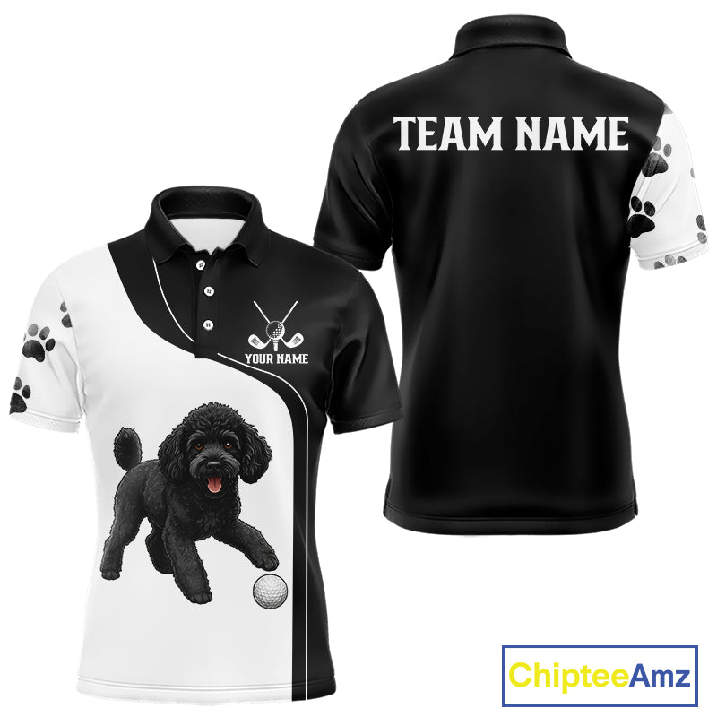Funny Mens Golf Polo Shirt Black & White Pattern Golf Team Shirt Custom Golf Clubs, Dog Lover Gift NHN0066