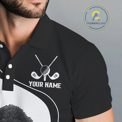 Funny Mens Golf Polo Shirt Black & White Pattern Golf Team Shirt Custom Golf Clubs, Dog Lover Gift NHN0066