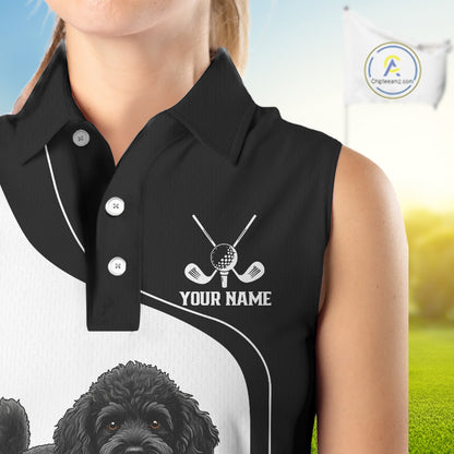 Womens Sleeveless Golf Polo Shirt Custom Funny Husky Black And White Team Ladies Golf Tops, Golf Gifts NHN0066