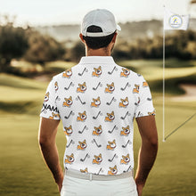 Load image into Gallery viewer, Mens Golf Polo Shirt Custom Cute Dogs Corgi Print White Golf Shirts For Men, Dog Lover Gift NHN0069