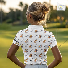 Load image into Gallery viewer, Womens Golf Polo Shirt Custom Cute Dogs Corgi Print White Golf Shirts For Women, Dog Lover Gift NHN0069